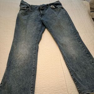 Arizona stone washed blue jeans.